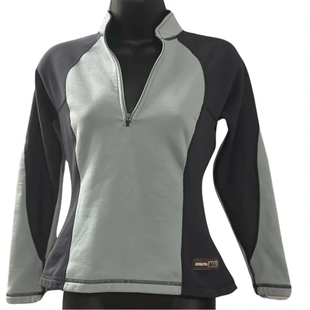 REI Polartec Quarterzip Winter Running Pullover Black Light Blue Size Small